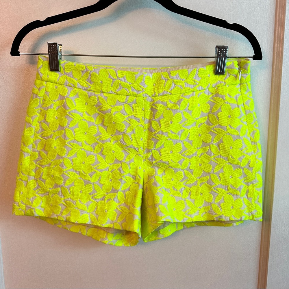 J. Crew Neon Yellow Embroidered Floral Shorts